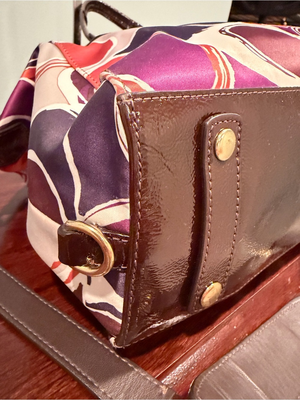 Coach Ashley Floral Print Satchel in Brown & Purple - Picture 7 of 10